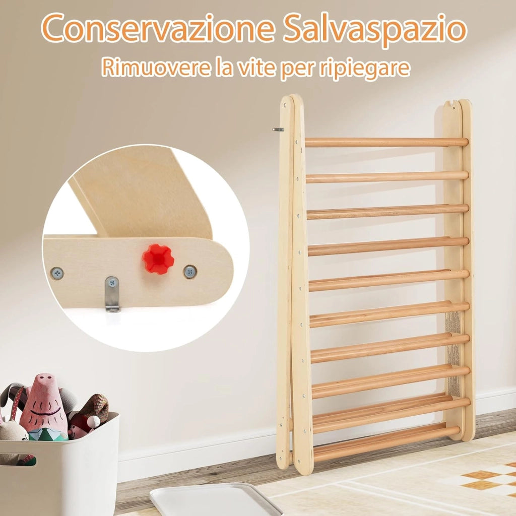 Triangolo a Gradini, Scala Giochi Arrampicata a Triangolo, con Scivolo, Palestra Coperta da Casa, Legno, Ideale per Bambini 3+ Anni (naturale)