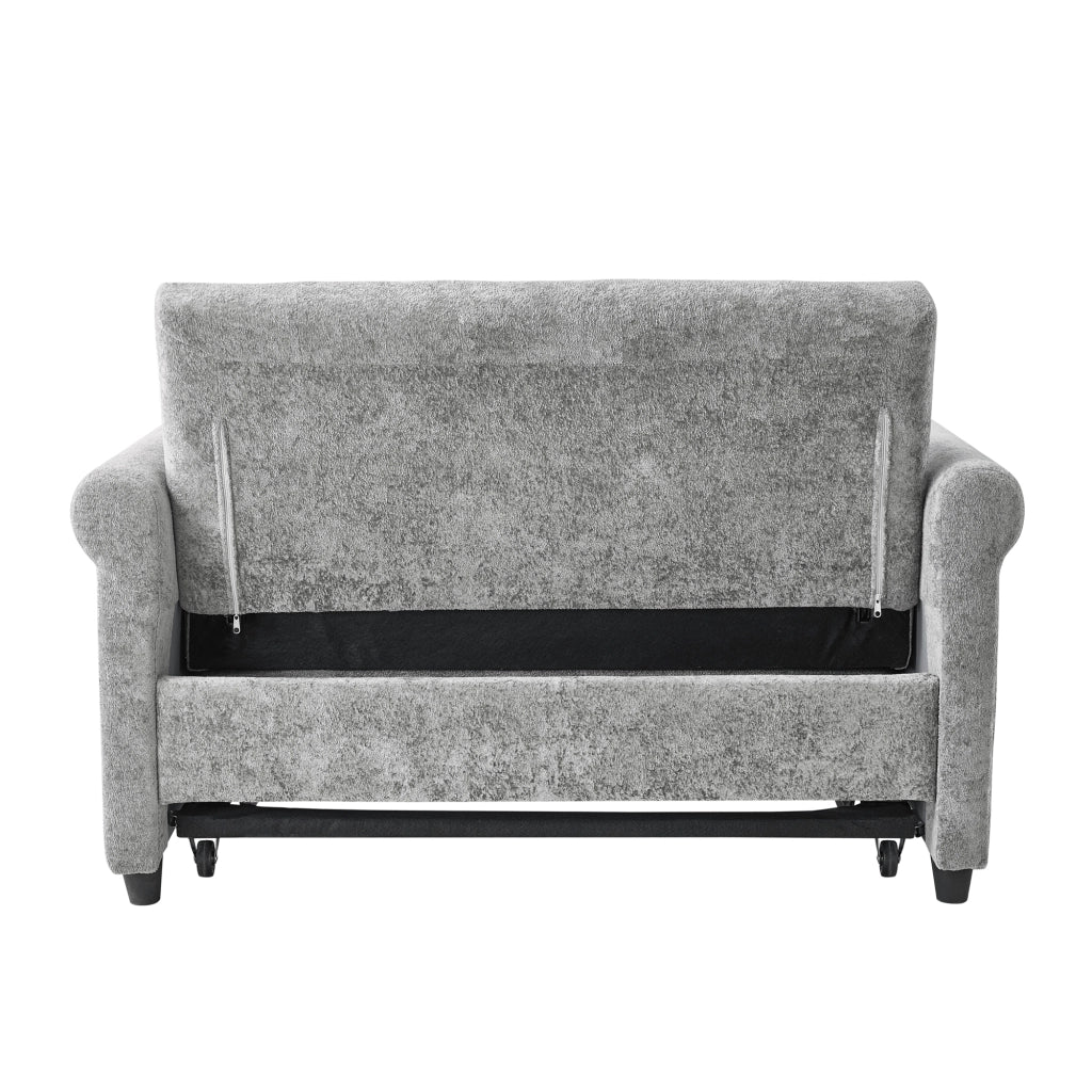 Divano letto 3 in 1 con schienale reclinabile a 3 posizioni letto estraibile in chenille grigio con due cuscini