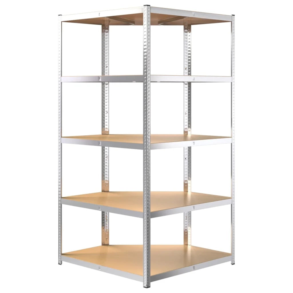 Mensola angolare a 5 ripiani argento acciaio e legno ingegnerizzato argento 02_0045676