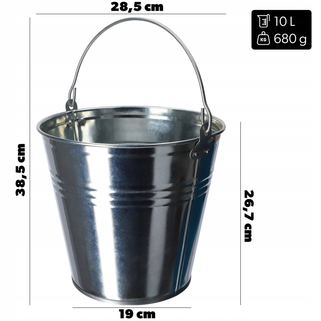 Secchio in metallo KADAX da 10 litri, zincato, per uso domestico, con manico, universale.