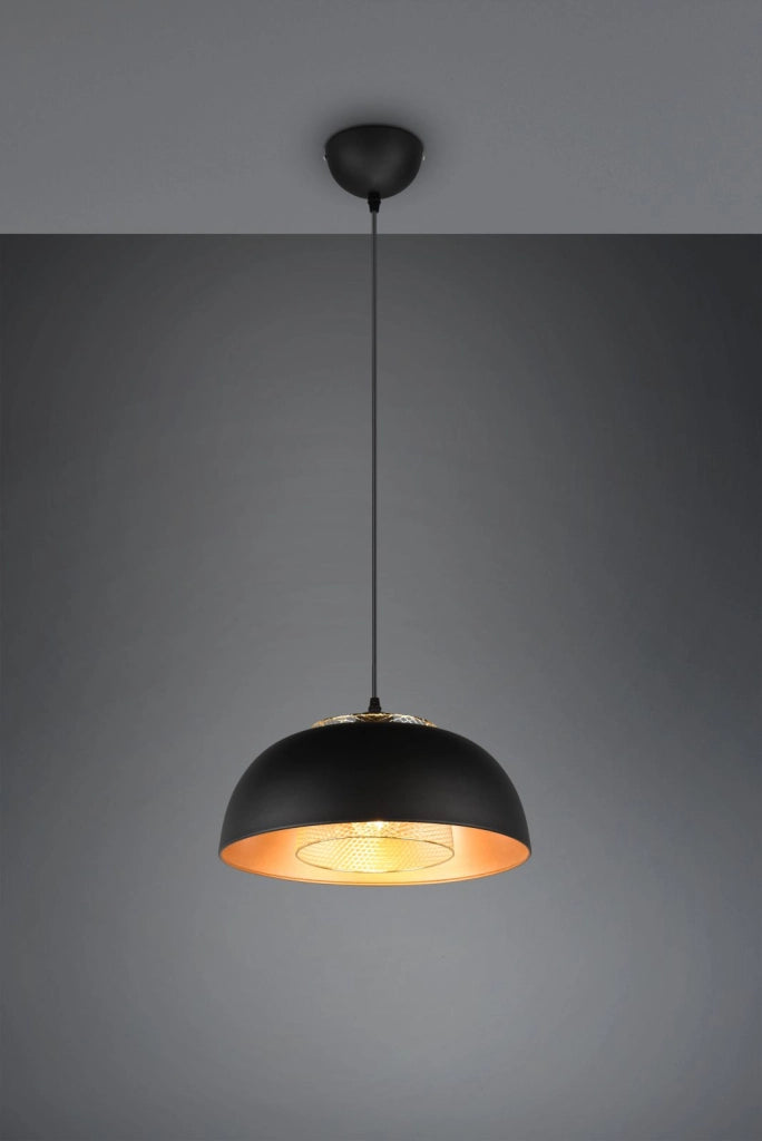 PUNCH SOSPENSIONE METALLO NERO E ORO D. 35CM 1 LUCE ATTACCO E27