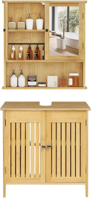 Set di mobili da bagno con armadietto a specchio, per bagno, in bambù, modello 12