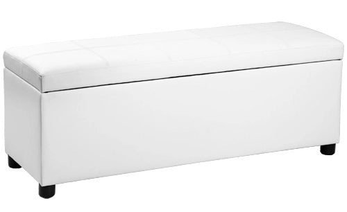 Cassapanca Bukit con Seduta Imbottita Ottomana Contenitore 118x37x43 cm Similpelle Bianco [en.casa]