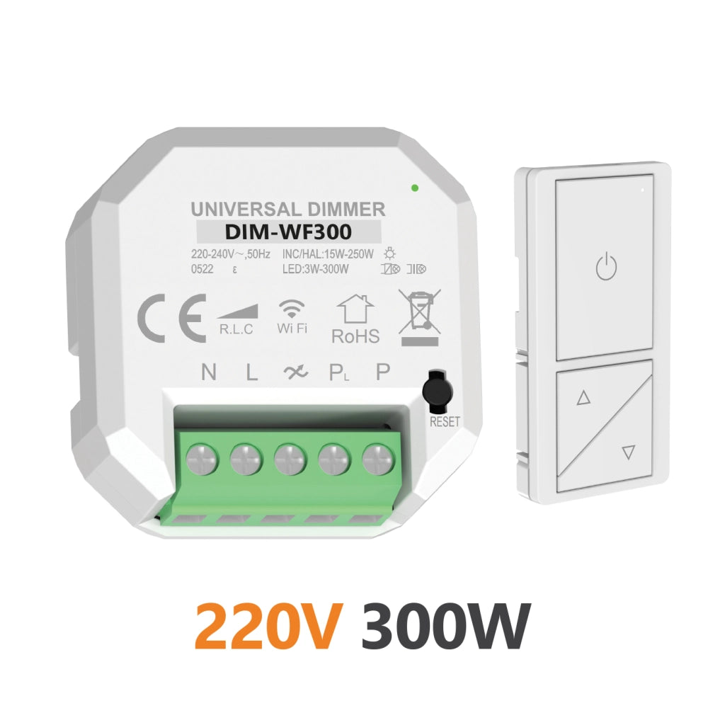 Alcapower Smart Dimmer 230V AC 300W per lampade LED, CFL, incandescenza e alogene con controllo remoto tramite smartphone e telecomando incluso
