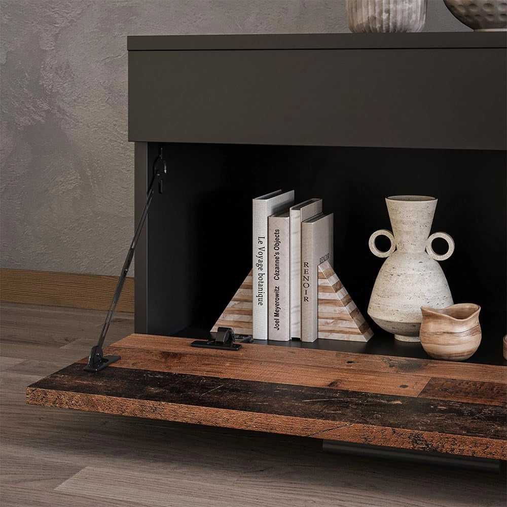 Mobile da soggiorno Berno, Nero/antico, 70.8 x 38.9 cm con porta a battente, adatto per riporre libri e raccoglitori