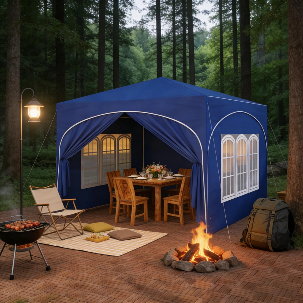 Gazebo da Giardino 3x3 m Blu, Struttura in Metallo, Tessuto Oxford 210D, Pavillon Pop-up con Pareti Laterali e Borsa