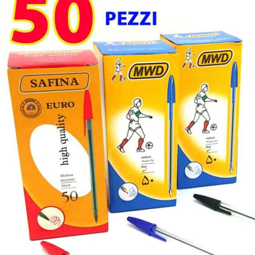 Trade Shop - 50 Penne A Sfera Cristal Punta Media 1mm Cancelleria Scuola E Ufficio Mod. Bic - Blu