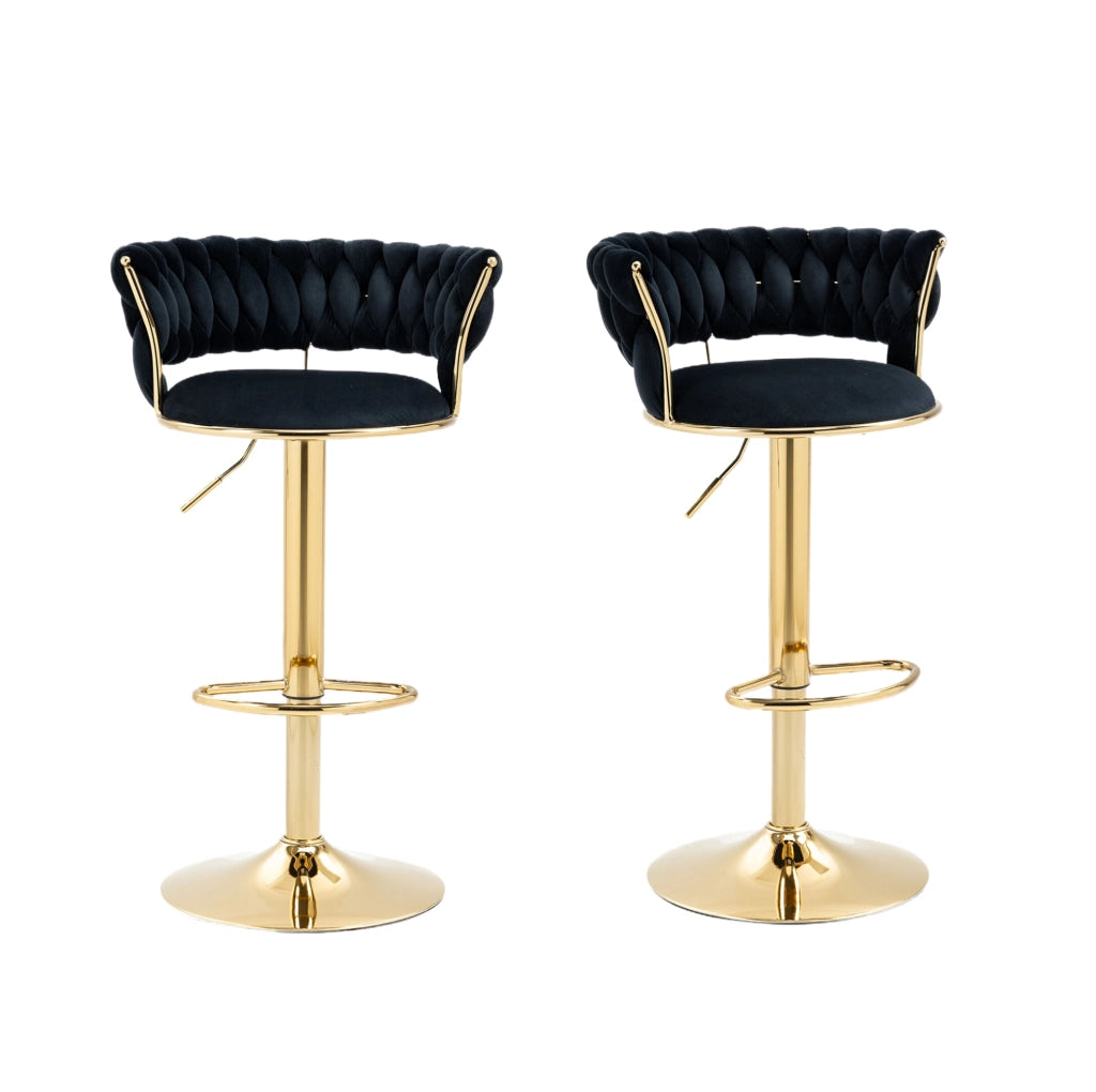 Sgabello bar girevole 360° regolabile in velluto nero con base oro