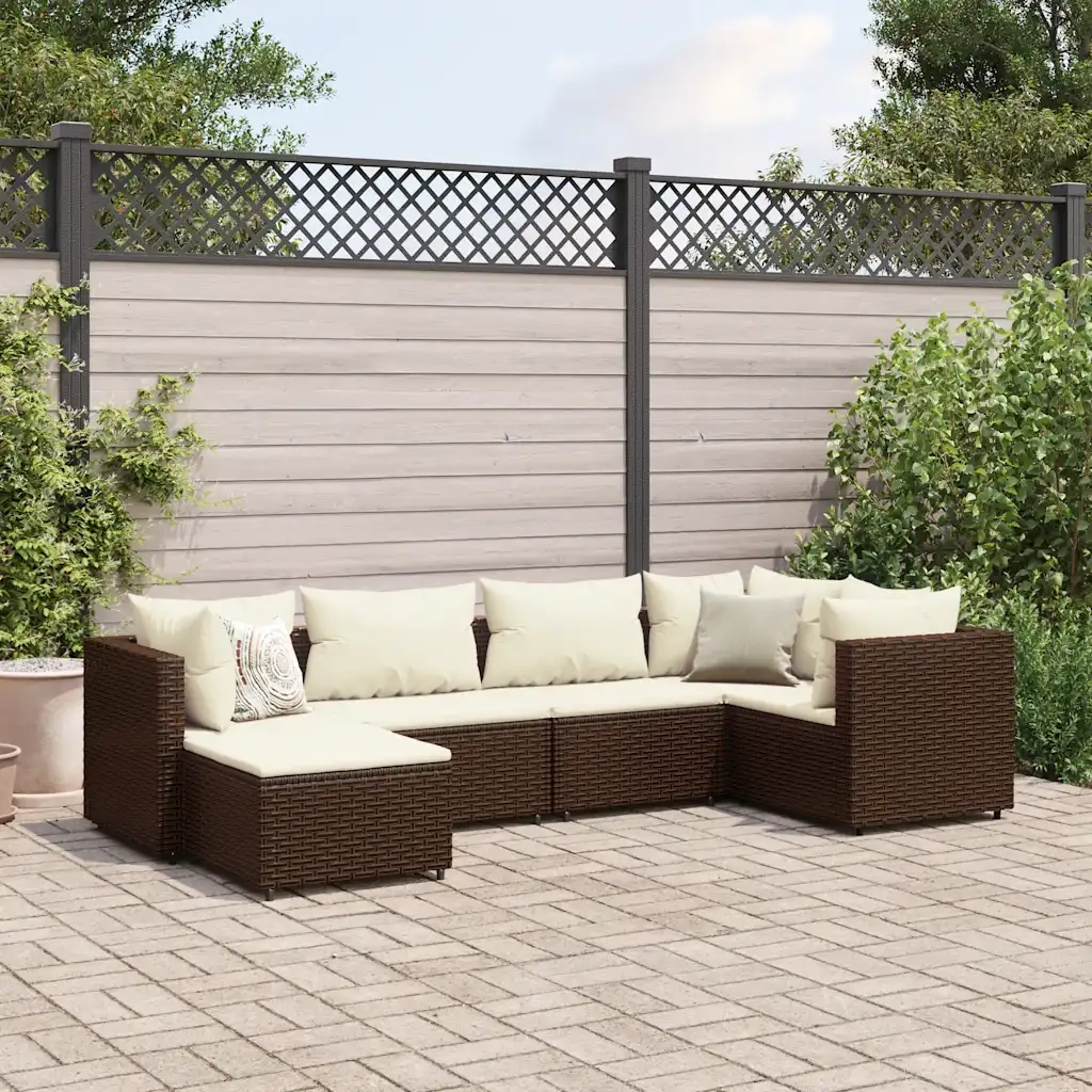 vidaXL Set Mobili da Giardino 6pz con Cuscini in Polyrattan Marrone