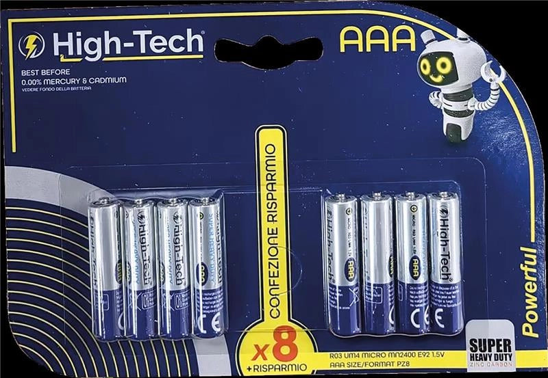 HIGH-TECH BATTERIE AAA 8 PEZZI CONFEZIONE RISPARMIO