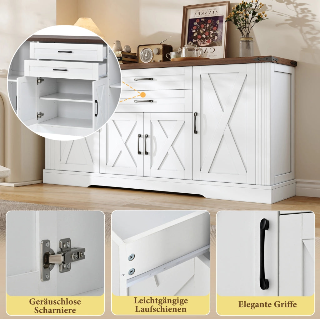 Sideboard bianco con 4 ante e 2 cassetti, piano di appoggio 160 cm