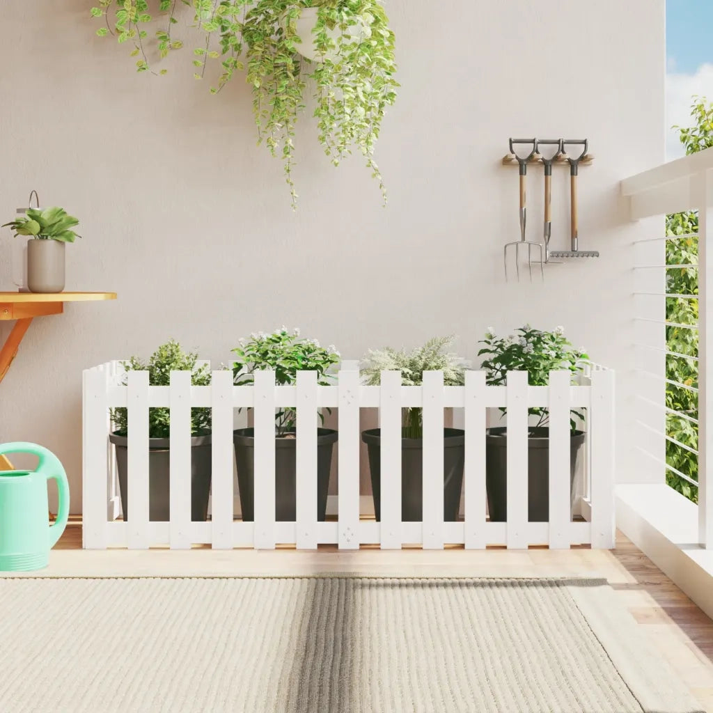 Fioriera | Cassetta per fiori | Vaso Giardino a Recinzione Bianca 150x50x50cm Massello Pino
