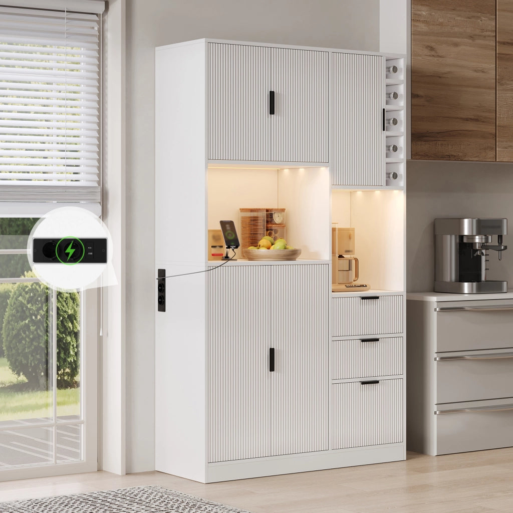 Credenza da cucina con ripiani e LED - per cucina - in MDF - 105×40×180 cm - bianco