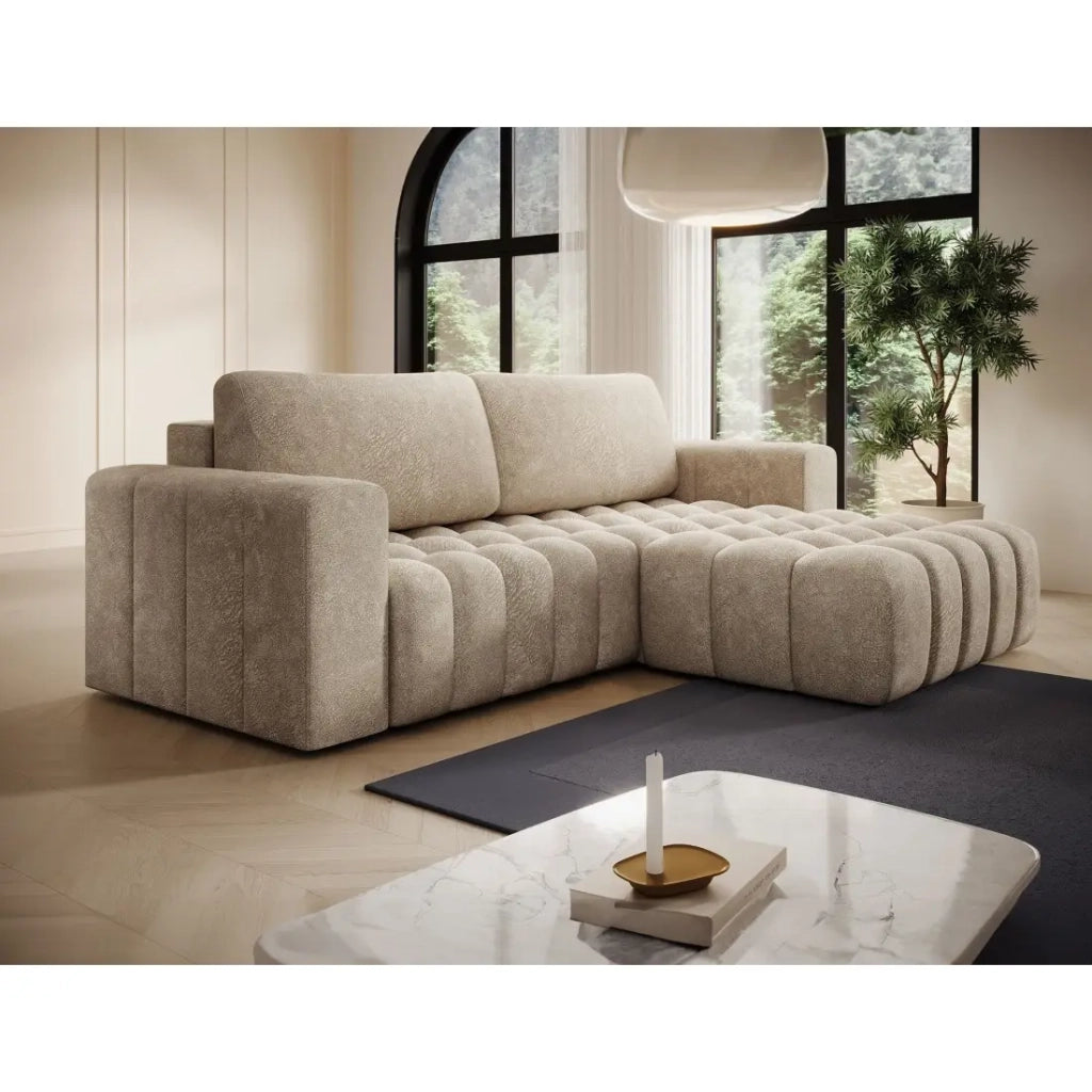 Divano ad angolo convertibile DORY beige 250 cm con vano contenitore angolo destro