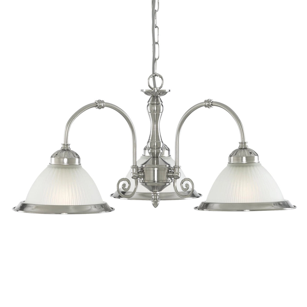 Lampadario Contemporaneo American Dinner Acciaio Argento Vetro 3 Luci E27