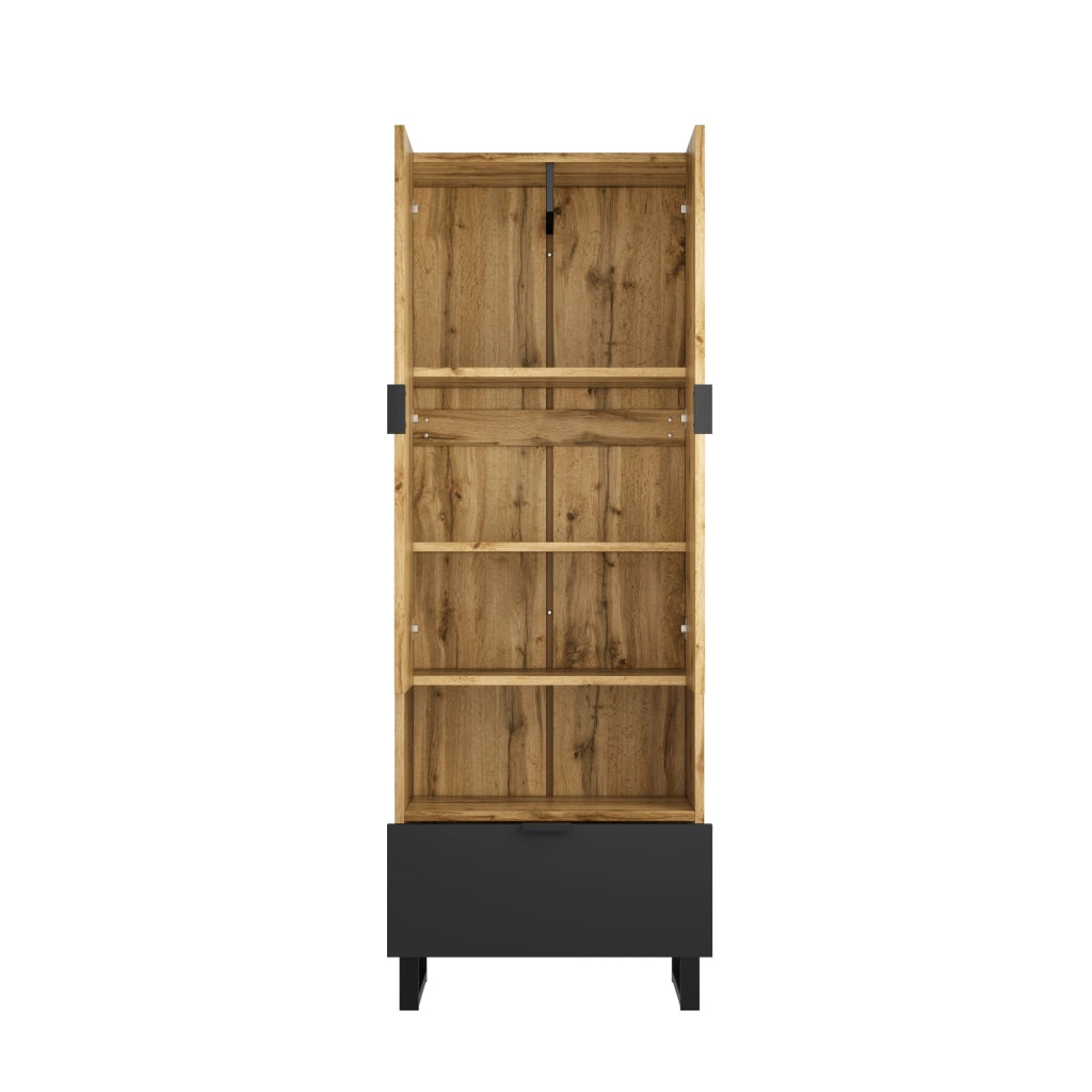 Mobile Ingresso con Scarpiera 180x65x38 cm Guardaroba con Asta Appendiabiti Rovere e Nero
