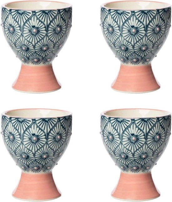 Set di 4 contenitori per uova in ceramica a mano stampata MIX'N'MATCH - lavastoviglie - rosa/grigio - 65 x 5 cm