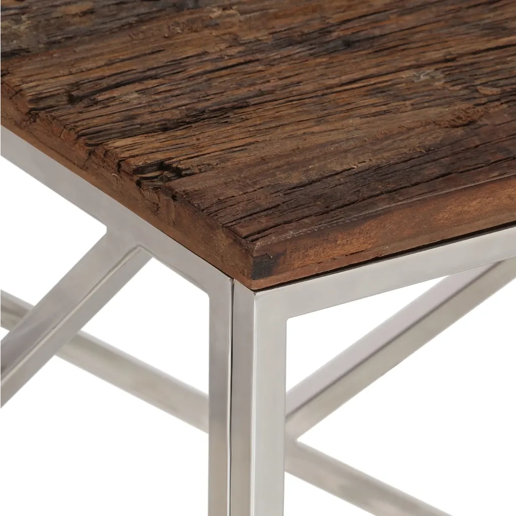 Tavolino Salotto Argento Acciaio Inossidabile e Legno Massello 349941