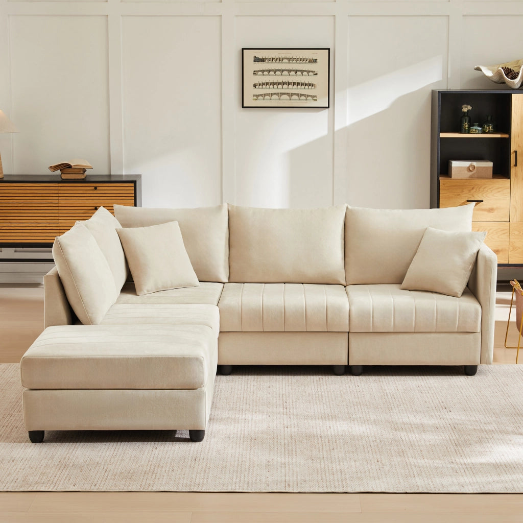 DIVANO Modulare 5 Posti 220x194x85 cm Beige con Pouf Mobile