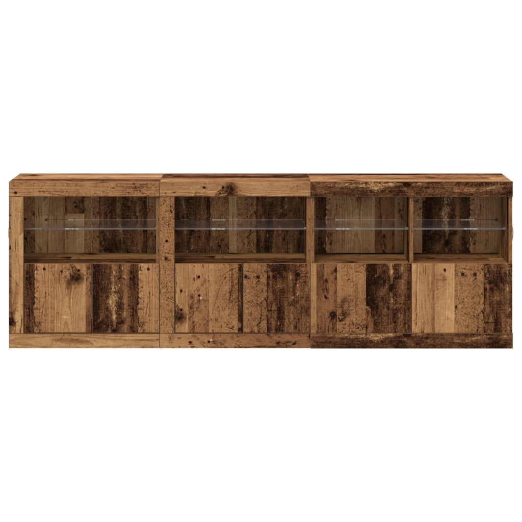 Credenza con Lucernari LED Legno Invecchiato 202x37x67 cm Legno Ingegnerizzato