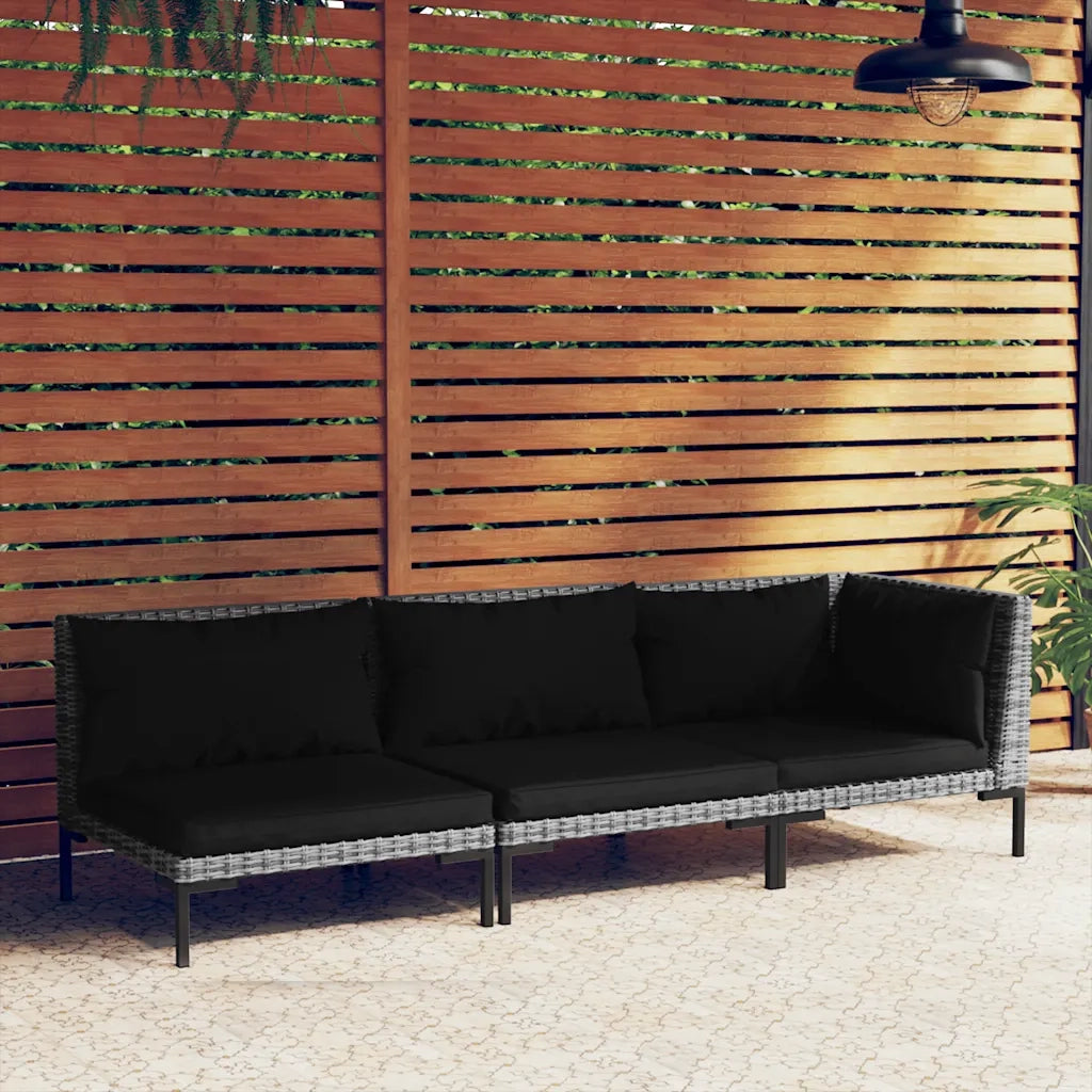Set Divani da Giardino 3 pz Grigio Scuro Polyrattan Mezzo Tondo 318607