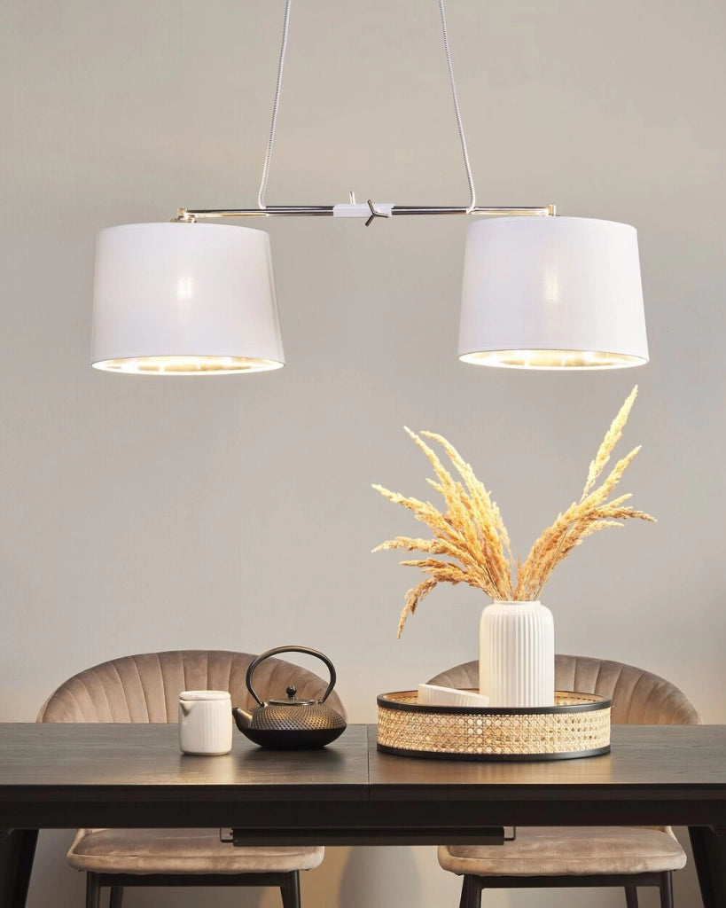 Lampadario a 2 Luci Bianco con Struttura in Metallo luce a sospensione stile moderno