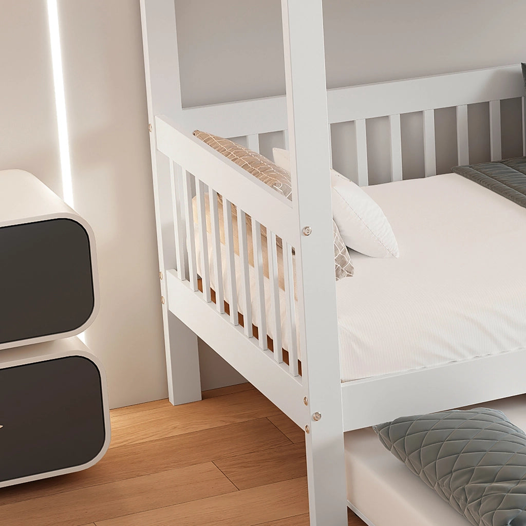 LETTO A CASTELLO con letto estraibile 90x200/190 cm in pino e MDF bianco
