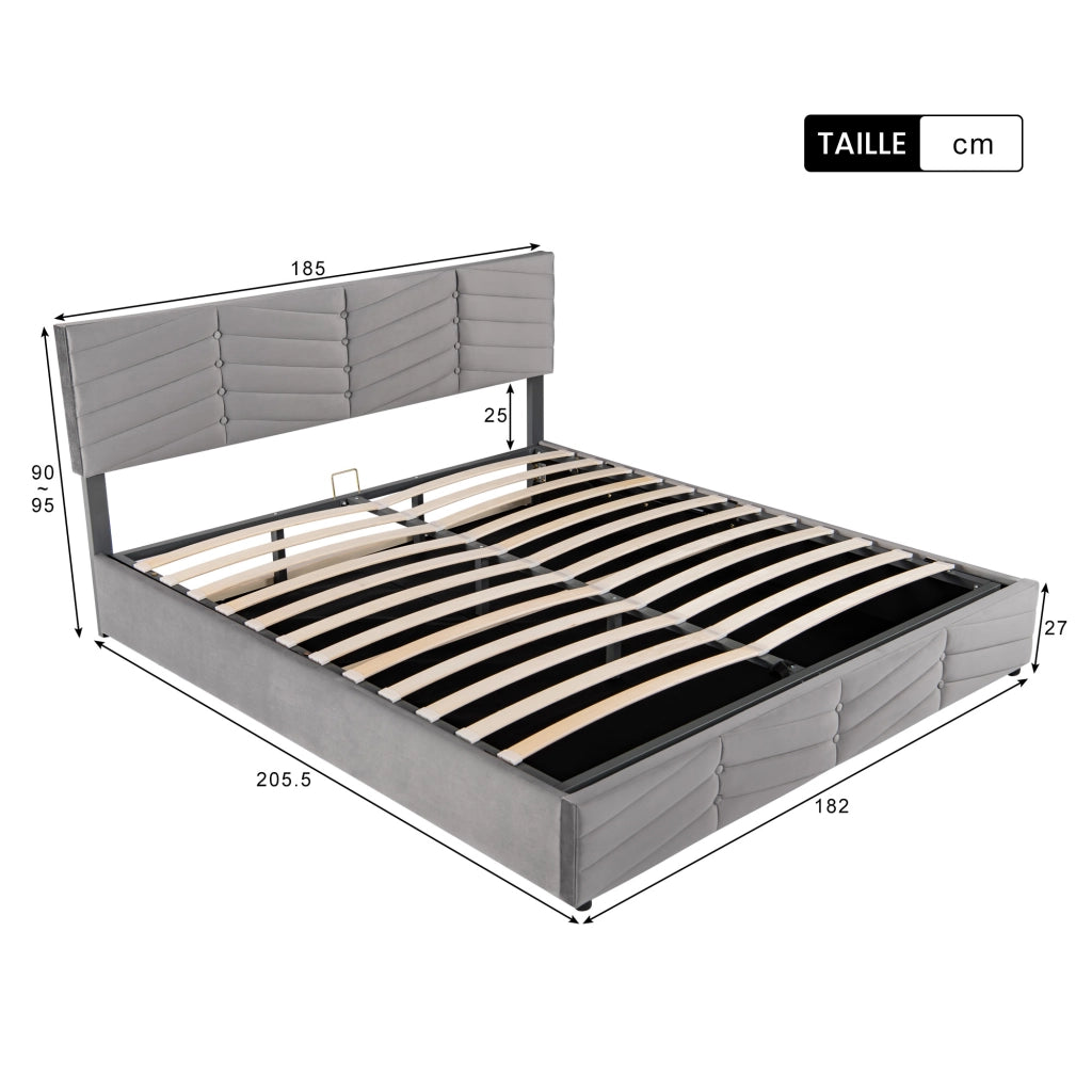 Letto Contenitore Letto Matrimoniale con Contenitore e Testiera Regolabile 180 x 200 cm; senza Materasso; Grigio