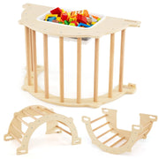 Tavolo sensoriale ad arco da arrampicata 8 in 1 per bambini, Palestra montessori con contenitore pieghevole Naturale-Arrampicate e scivoli