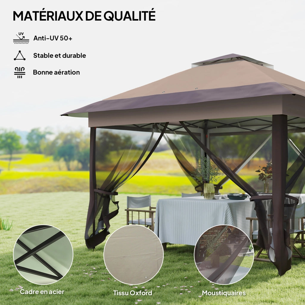 Gazebo da giardino pieghevole con zanzariere e ruote ¨C Minimal ¨C kaki marrone