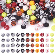 Set di perle in polimero 220 pezzi - tema sportivo - 11 stili - perle rotonde - diametro 9,5-10 mm - apertura 1,5-2 mm - gioielli