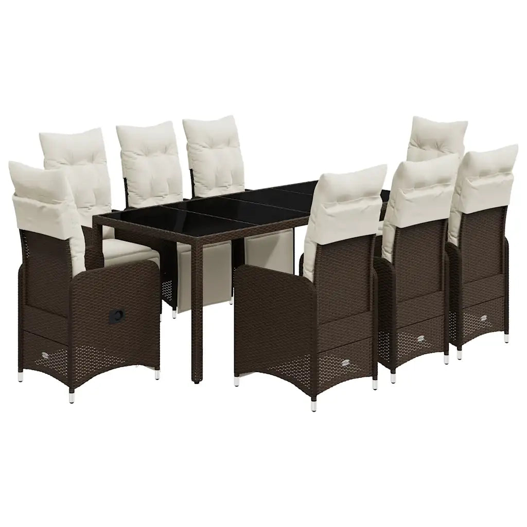Set BistrÃ² da Giardino 9 pz con Cuscini in Polyrattan Marrone