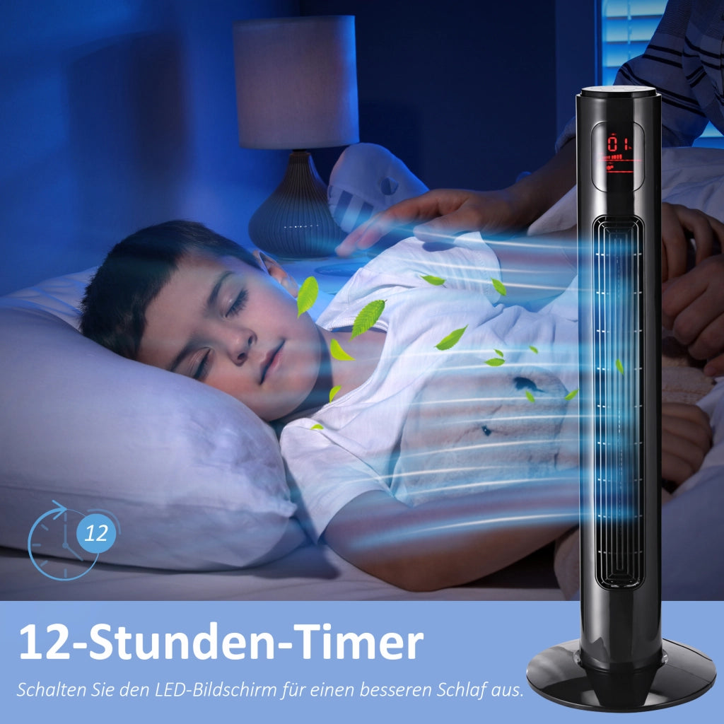 Ventilatore a Torre Oscillante con Telecomando ¨C zephmum ¨C Nero 32x32x96 cm