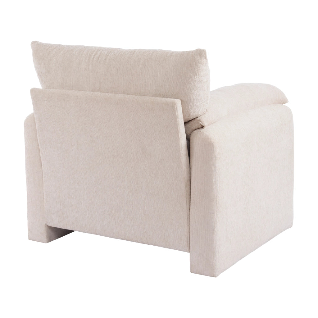 Poltrona singola in chenille con braccioli imbottiti; 96 cm; beige