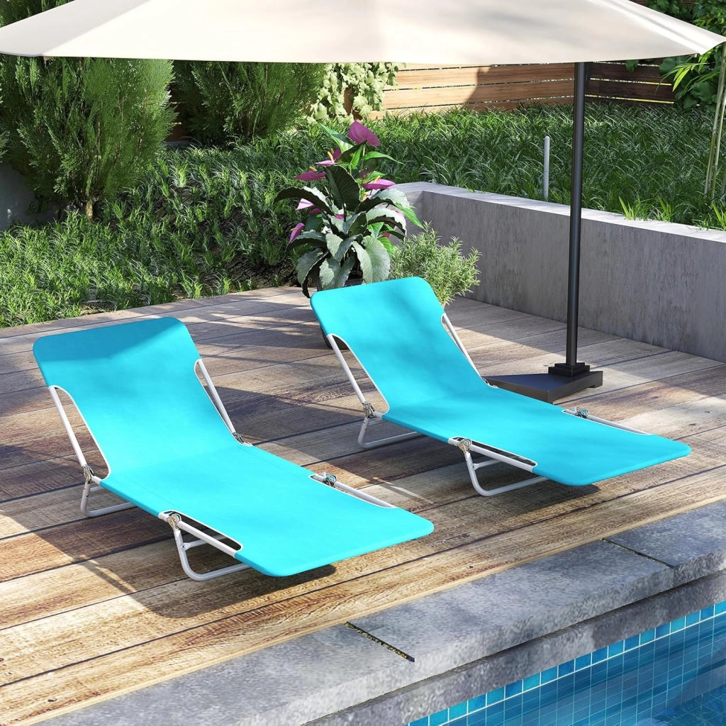 Set di 2 Lettini da Spiaggia Pieghevoli e Leggeri, Struttura Resistente Portata Massima 150 kg, Ideali per Spiaggia, Giardino e Cortile, 186 x 55 x 30 cm