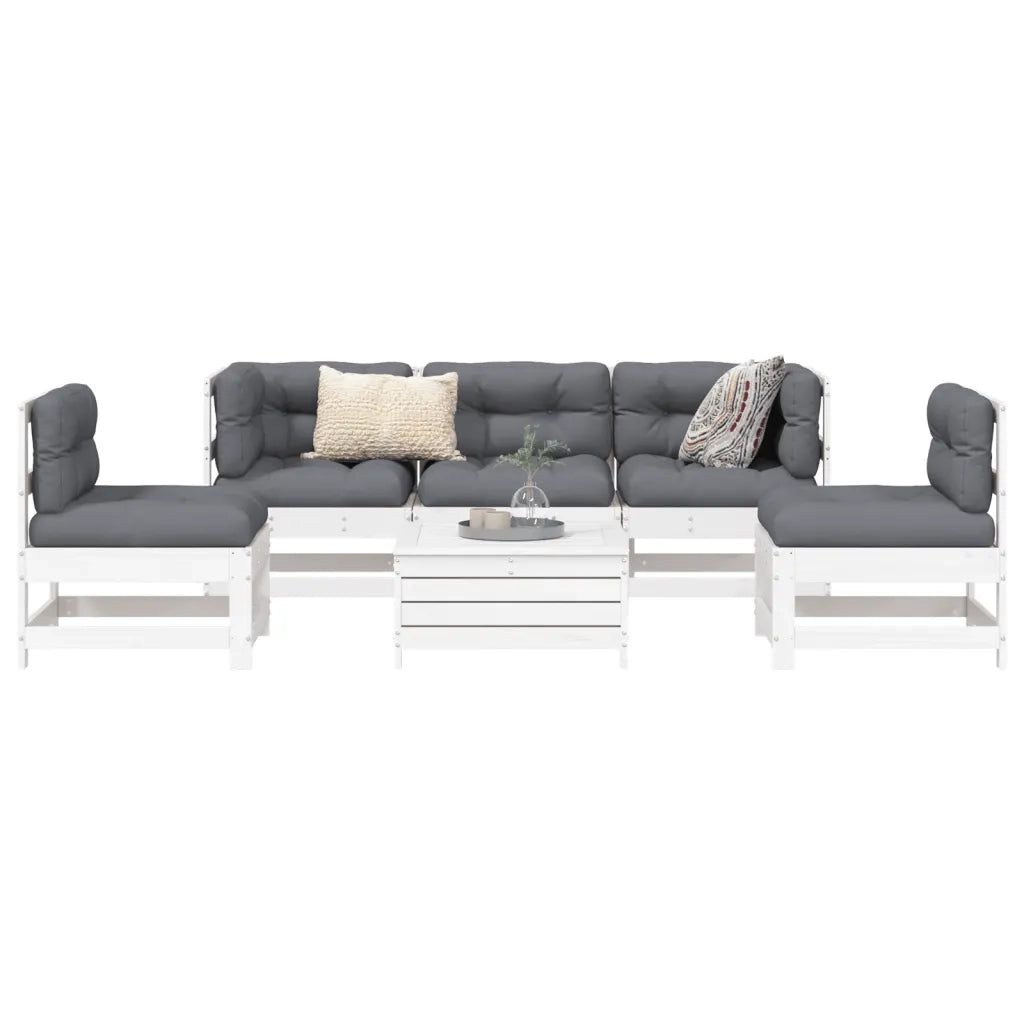 Set Divani da Giardino 6 pz Bianco in Legno Massello di Pino 3250721