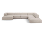 Cosmopolitan Design - Divano panoramico destro "Arendal" 7 posti in ciniglia con effetto a coste beige scuro 