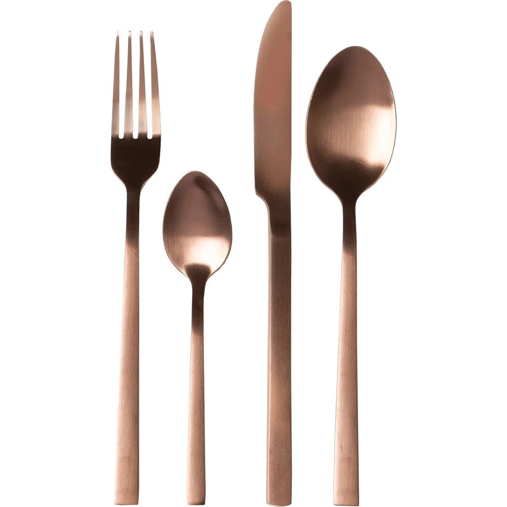 Trade Shop - Set Servizio Di Posate In Acciaio Inox Bronzo Satinato Da 24pz Stile Elegante Raffinato -