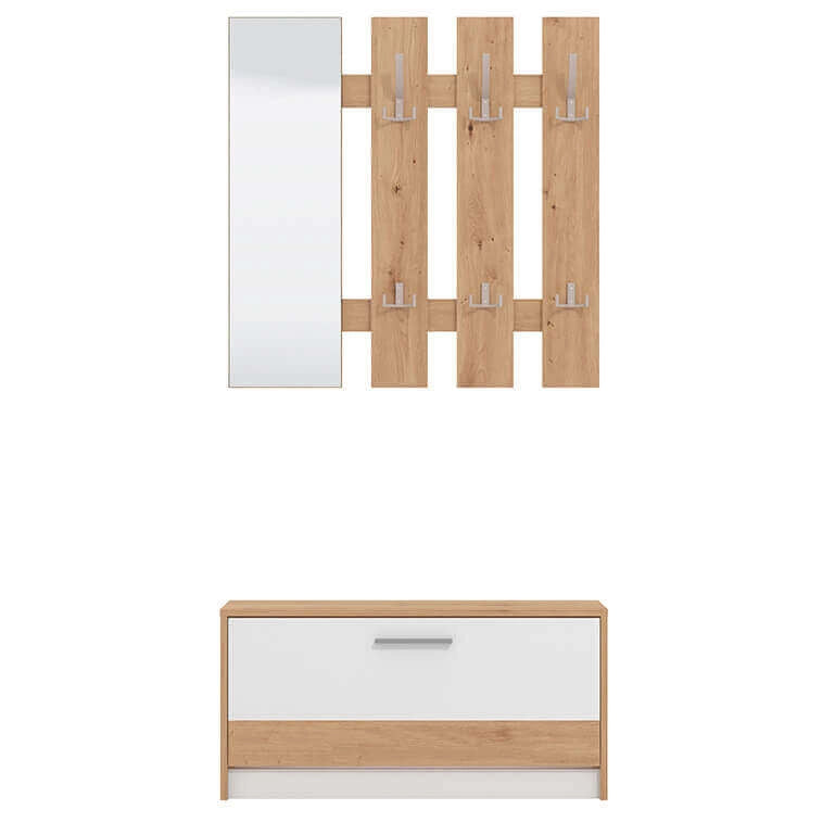 Mobile ingresso appendiabiti moderno con specchio e scarpiera - WOODWAVE