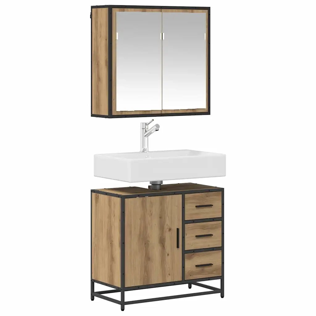 vidaXL Set di mobili per il bagno con porta 2 pcs rovere artigianale