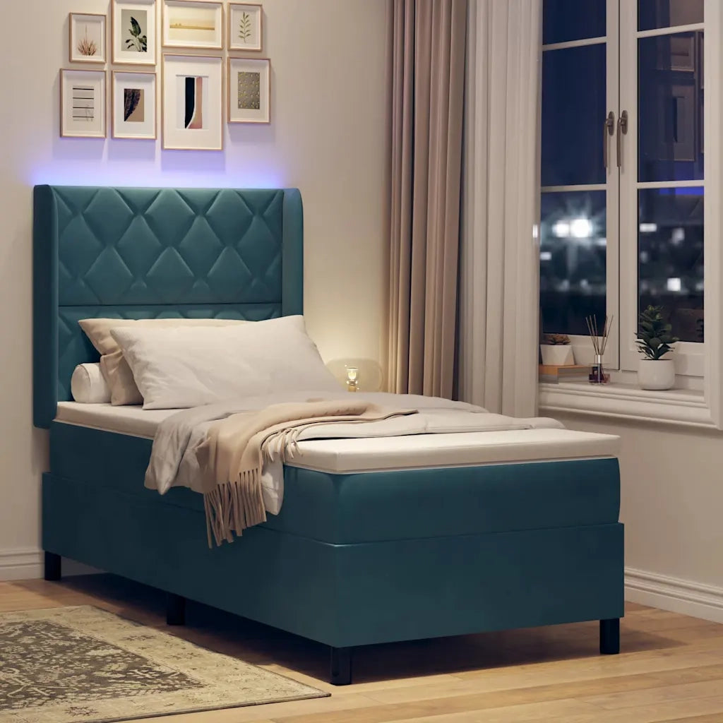 Letto a molle con strisce LED Blu 100 x 200 cm Velluto 3343914