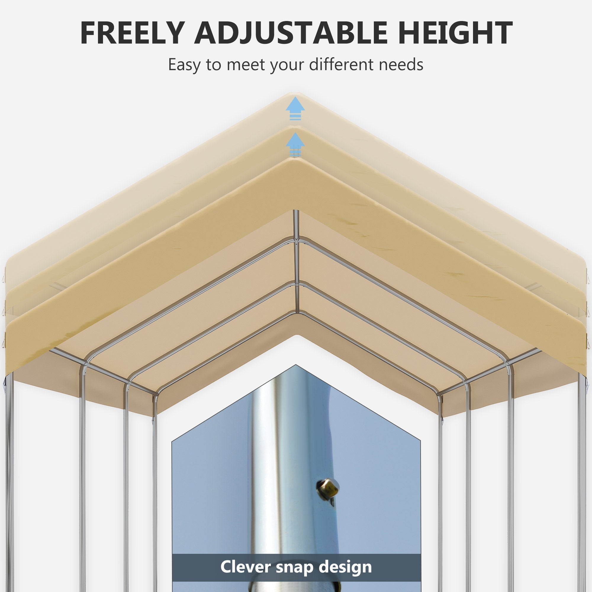 Box Auto da Esterno 600x295x265-310 cm in Acciaio e Polietilene Beige