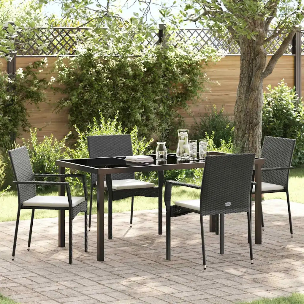 Set da Pranzo per Giardino con cuscino 5 pz | Set Salotto da Giardino Nero polyrattan