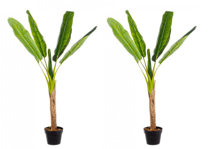 Set 2 Piante Artificiali di Banano Ø95x113 cm in Plastica con Vasi Verde