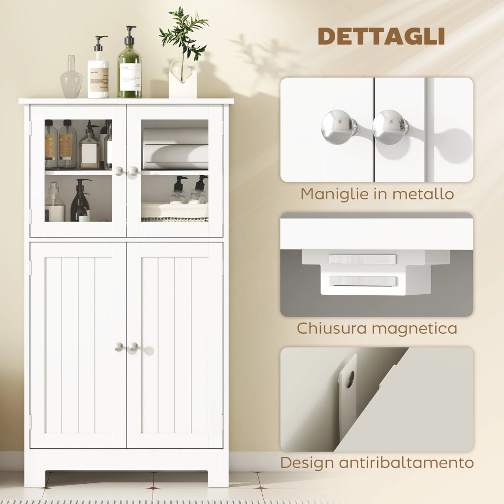 Mobile Bagno con due Ante e Ripiano Regolabile ¨C Zephmum ¨C Bianco 60x30x108.5 cm