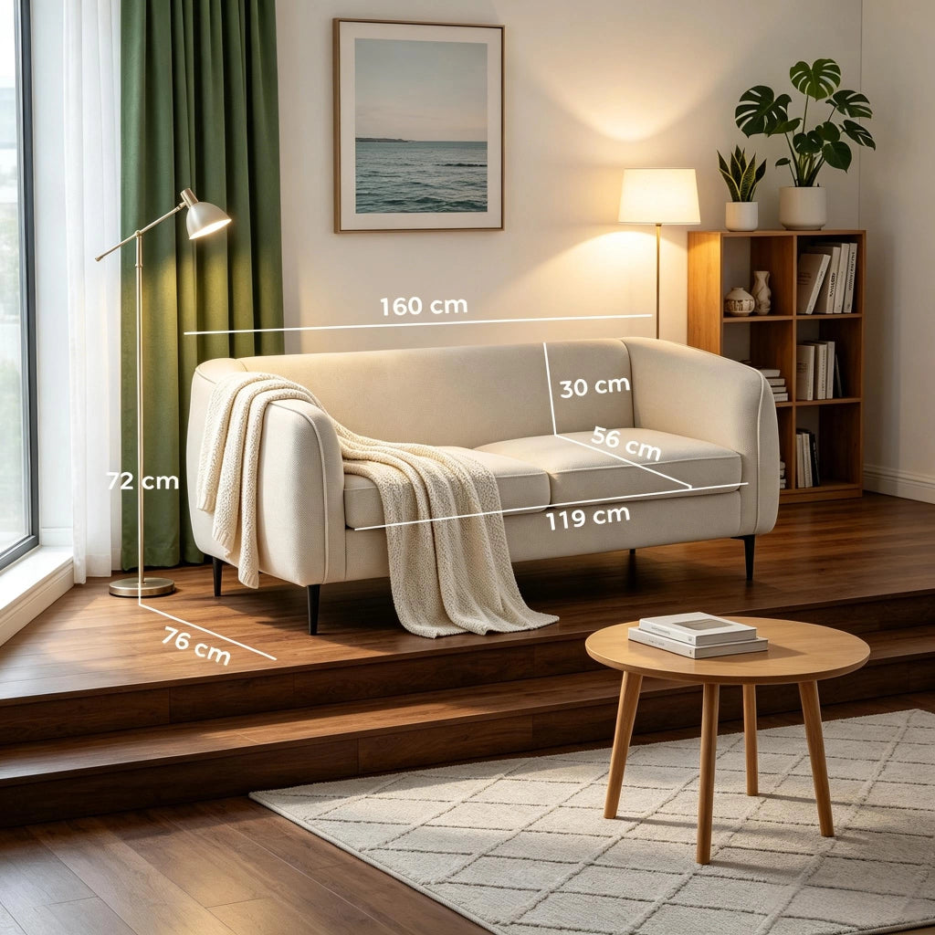 Divano letto 2 posti con seduta ampia, cuscino spesso e supporto a molle insacchettate per relax in poliestere beige
