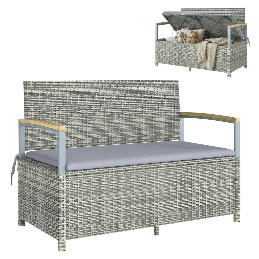 Panca Giardino 2 Posti ¨C Zephmum ¨C Rattan con Cuscino Grigio Chiaro 170L