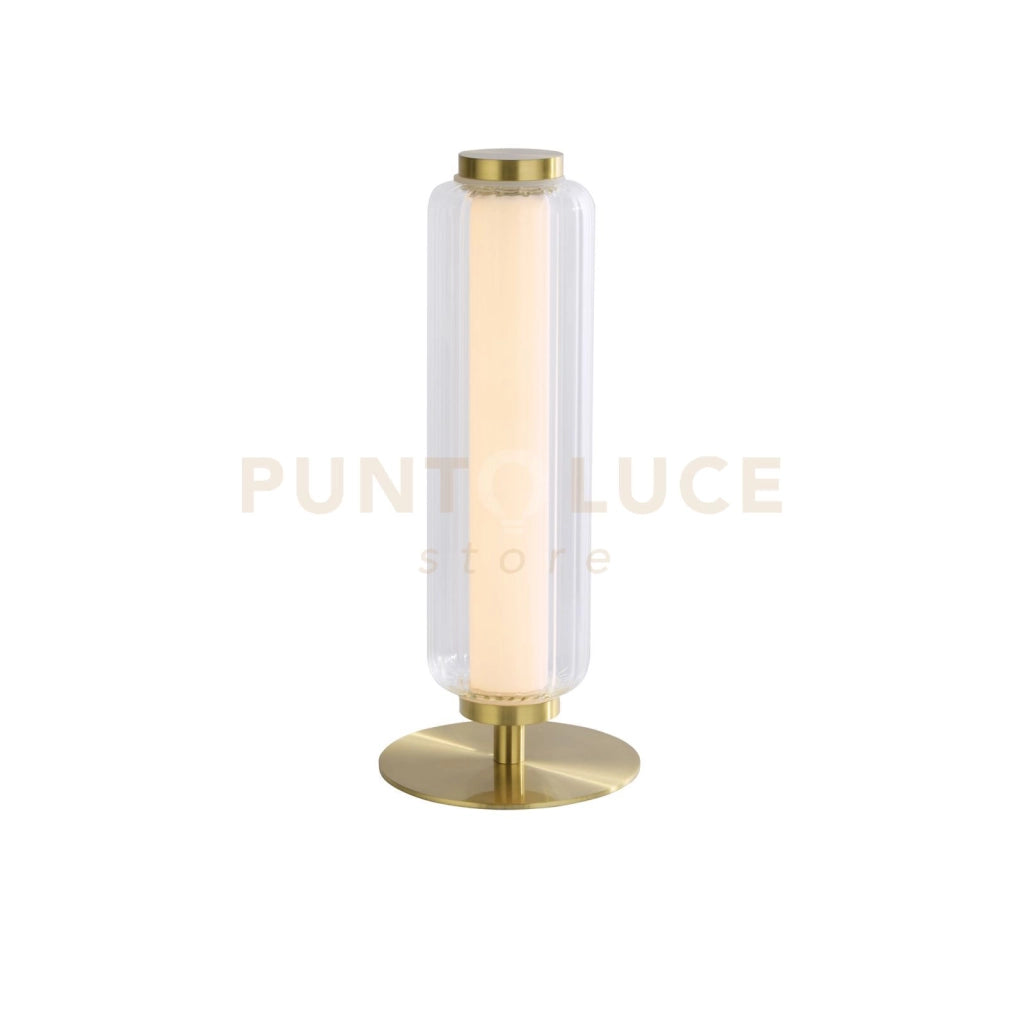 Lampada da tavolo a LED Mod, metallo ottone satinato, acrilico opalino e trasparente