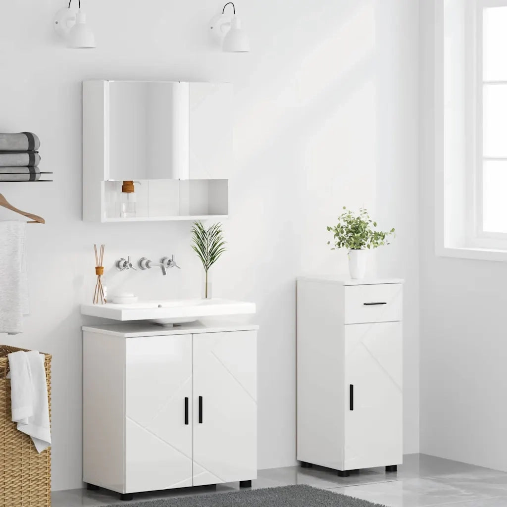 Set di mobili per il bagno con cassetto 3 pcs Bianco Lucido