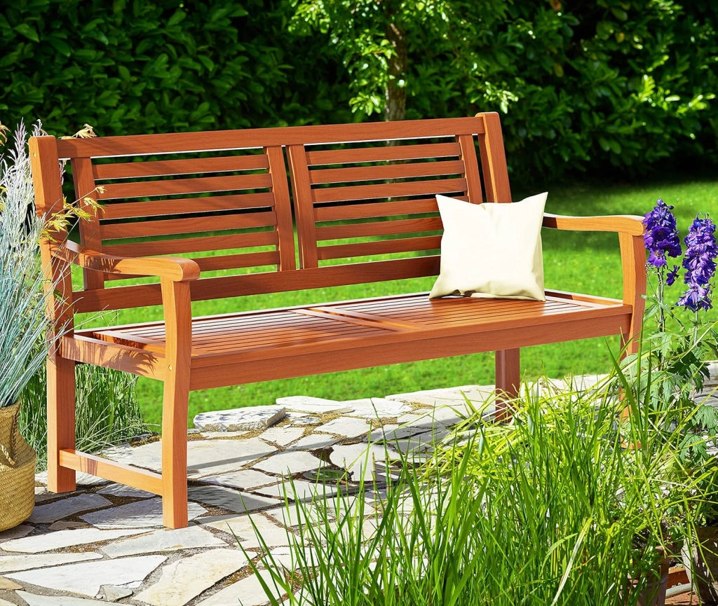 Panchina da Giardino Bologna in Legno di Eucalipto Resistente 120x60x90cm Portata 320kg Panca da Esterno 2 Posti